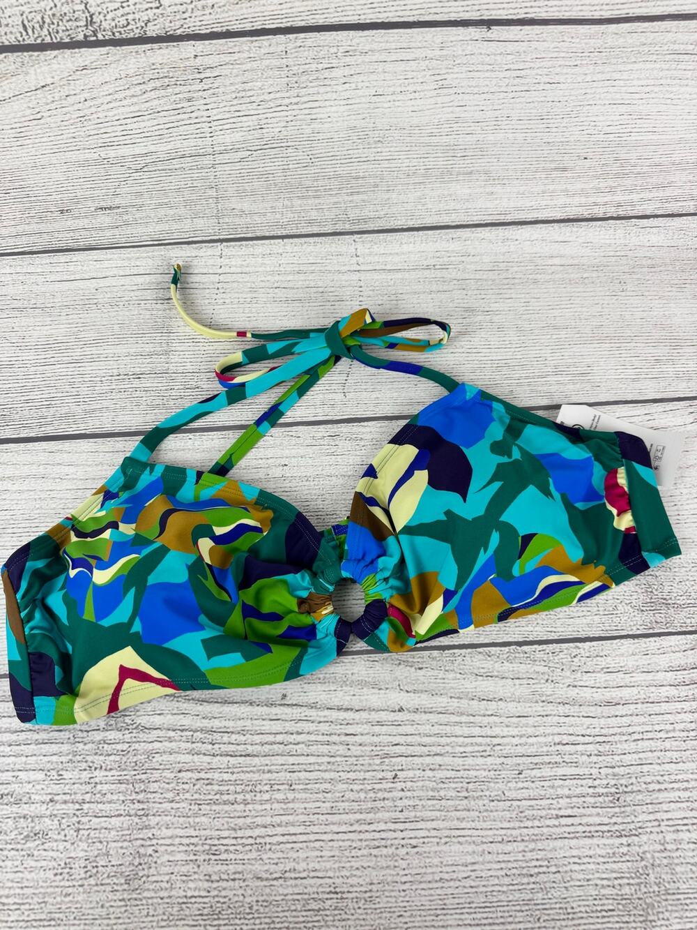 Time And Tru Plus Size Blue Printed Halter Neck Swimsuit Top Size 3X